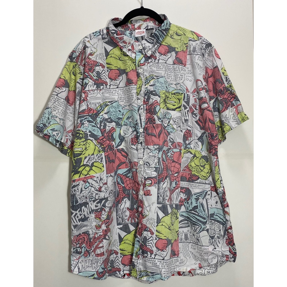 Marvel Comics Mad Engine Mens 2XL Comic Book Panel Print Button Up Shirt Cotton